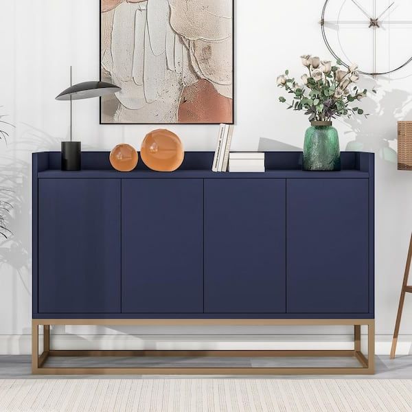 Polibi 11.80 In. Navy Modern Stytle Wood Sideboard Buffet Cabinet With  Large Storage Space For Dining Room,entryway Rs Nmnpb8c N – The Home Depot In Sideboards For Entryway (Gallery 16 of 20)