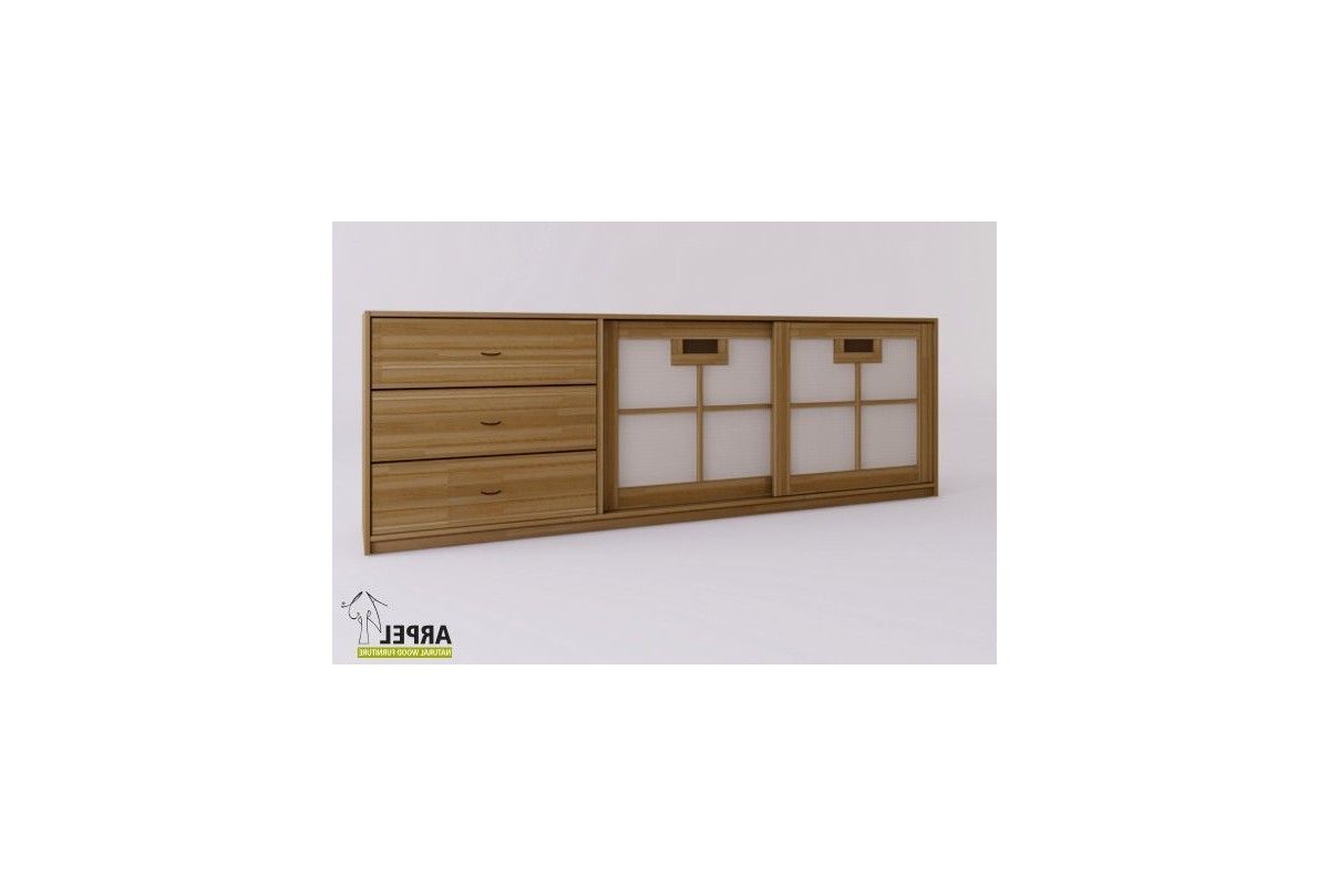 Shoji Sideboard In Solid Beech With 3 Drawers And Fabric Doors For 3 Drawers Sideboards Storage Cabinet (Gallery 7 of 20)