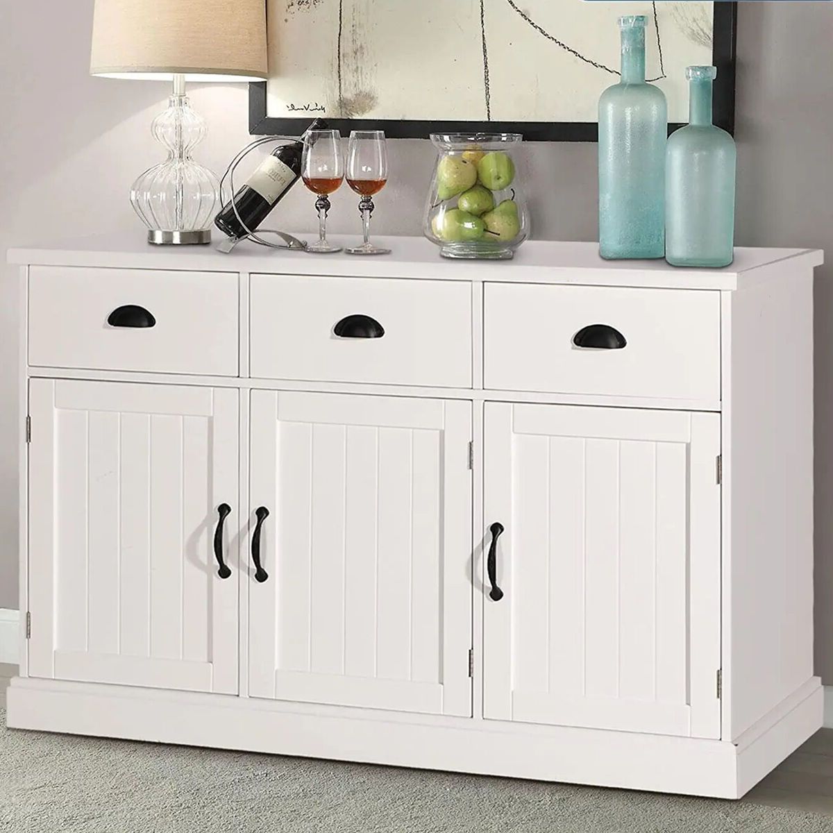 Sideboard Buffet Storage Cabinet W/3 Door 3 Drawers Farmhouse Coffee Bar  Cabinet | Ebay Throughout Sideboard Storage Cabinet With 3 Drawers & 3 Doors (Gallery 7 of 20)