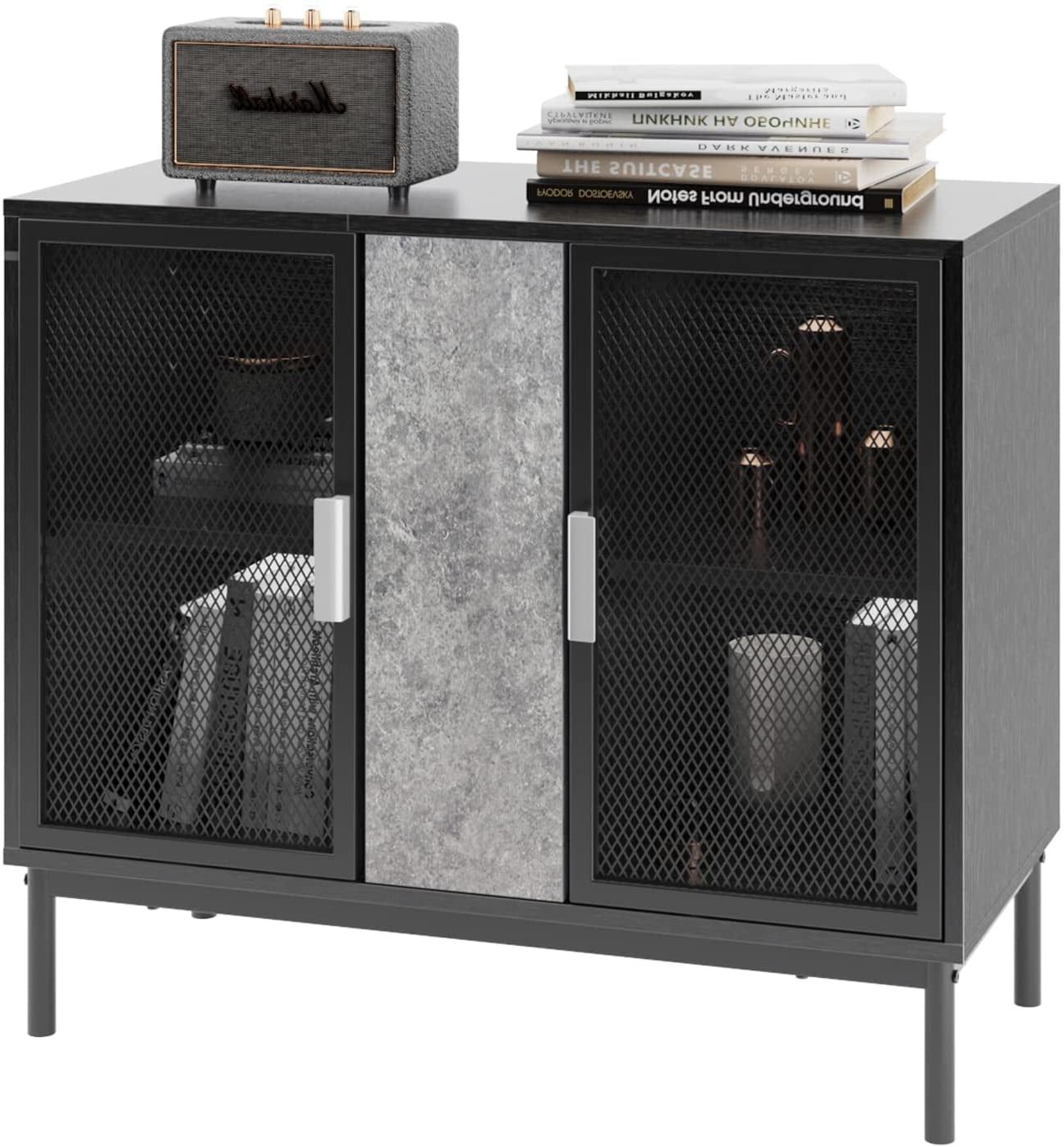 Soges Accent Storage Cabinet With 2 Metal Mesh Doors, 34.4 Inches Cupboard  Sideboard With Rebound Device, Console Table Entry Table For Living Room,  Bedroom, Kitchen, Black & Grey – Walmart Pertaining To Sideboards With Breathable Mesh Doors (Gallery 5 of 20)