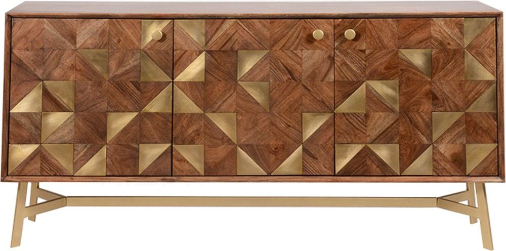 Tate Geometric Wood Inlay 3 Door Sideboard In Brown And Gold | Sideboards &  Display Cabinets With Geometric Sideboards (Gallery 18 of 20)