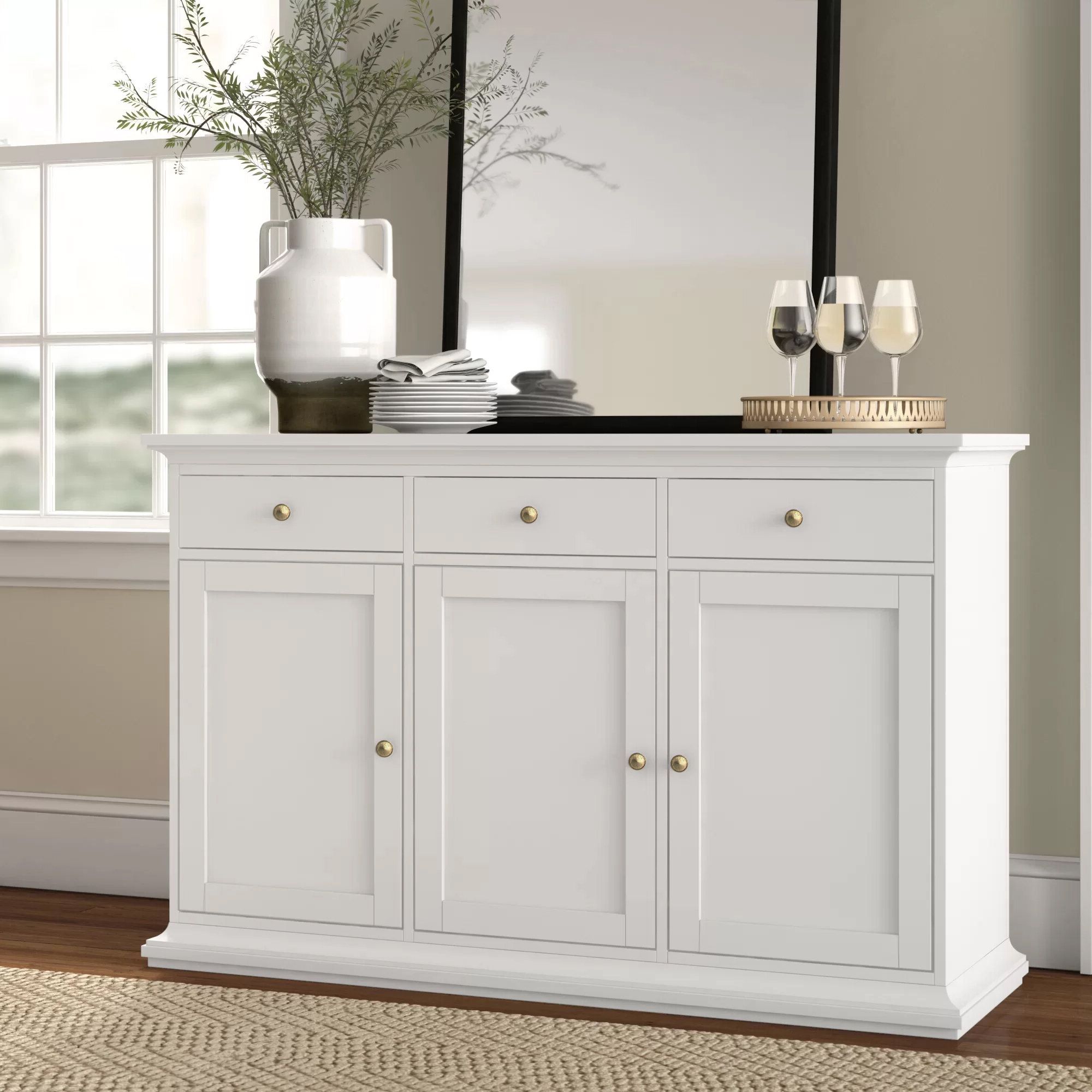 Three Posts™ Laux 56.57" Wide 3 Drawer Sideboard & Reviews | Wayfair Intended For Sideboards With 3 Drawers (Gallery 1 of 20)