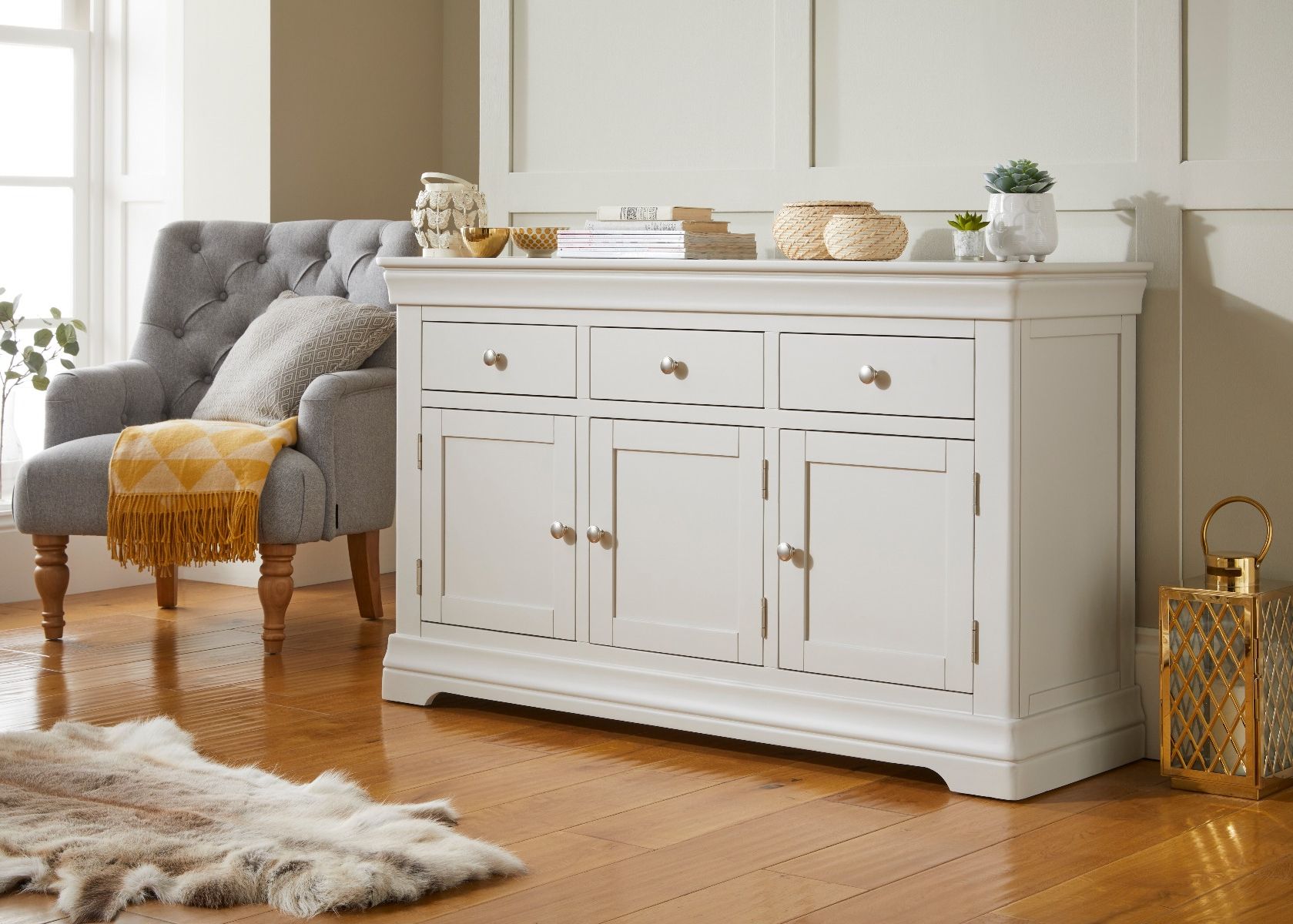 Toulouse Grey Painted Large 140cm Sideboard | Fully Assembled Throughout White Sideboards For Living Room (Gallery 18 of 20)