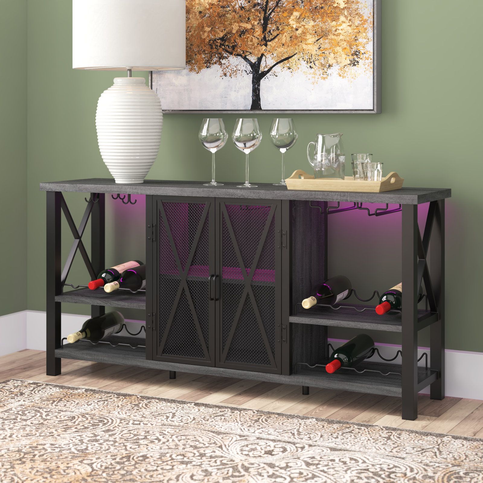 Wade Logan® Sideboard With Led Light And Wine Cabinet & Reviews | Wayfair With Sideboards With Breathable Mesh Doors (View 8 of 20)
