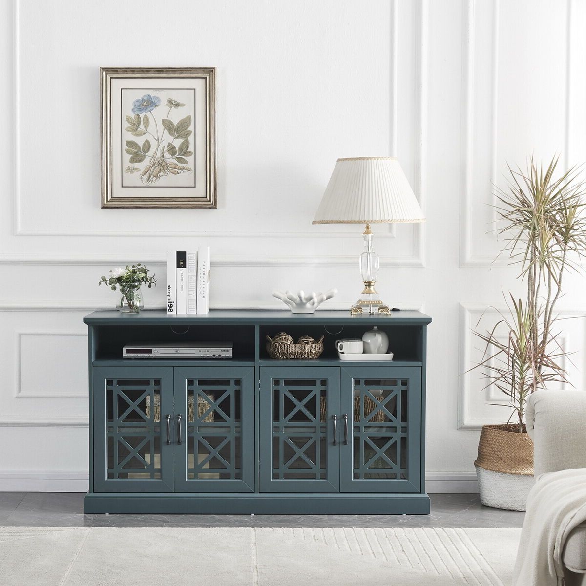 Wood Sideboard Buffet Cabinet Entryway Table Console Table Tv Console Dark  Teal | Ebay Pertaining To Entry Console Sideboards (Gallery 20 of 20)