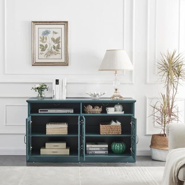 Zeus & Ruta 53 In. Dark Teal Buffet Cabinet Sideboard With 4 Doors And Adjustable  Shelves Console Table Buffet Table For Living Room Ssi211202 – The Home  Depot Throughout Sideboards With Adjustable Shelves (Gallery 3 of 20)