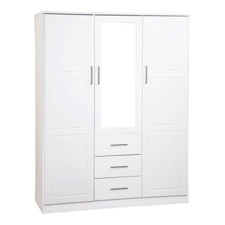 100% Solid Wood Cosmo 3 Door Wardrobe/armoire, 2 Shelves – Transitional –  Armoires And Wardrobes  Palace Imports | Houzz Intended For Two Door White Wardrobes (Gallery 17 of 20)