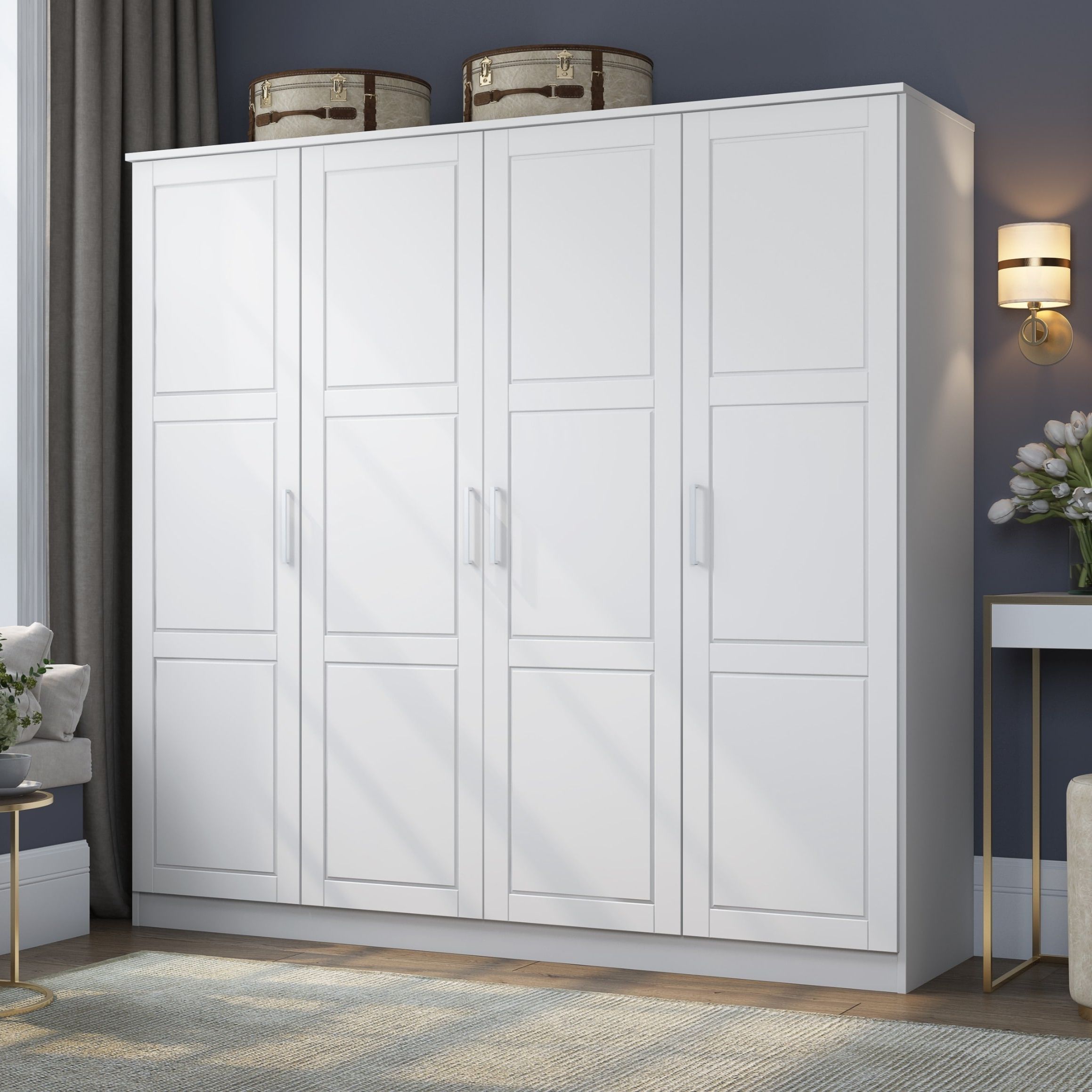 100% Solid Wood Cosmo 4 Door Wardrobe With Solid Wood Or Mirrored Doors –  On Sale – Bed Bath & Beyond – 37717187 Pertaining To White 3 Door Wardrobes (Gallery 19 of 20)