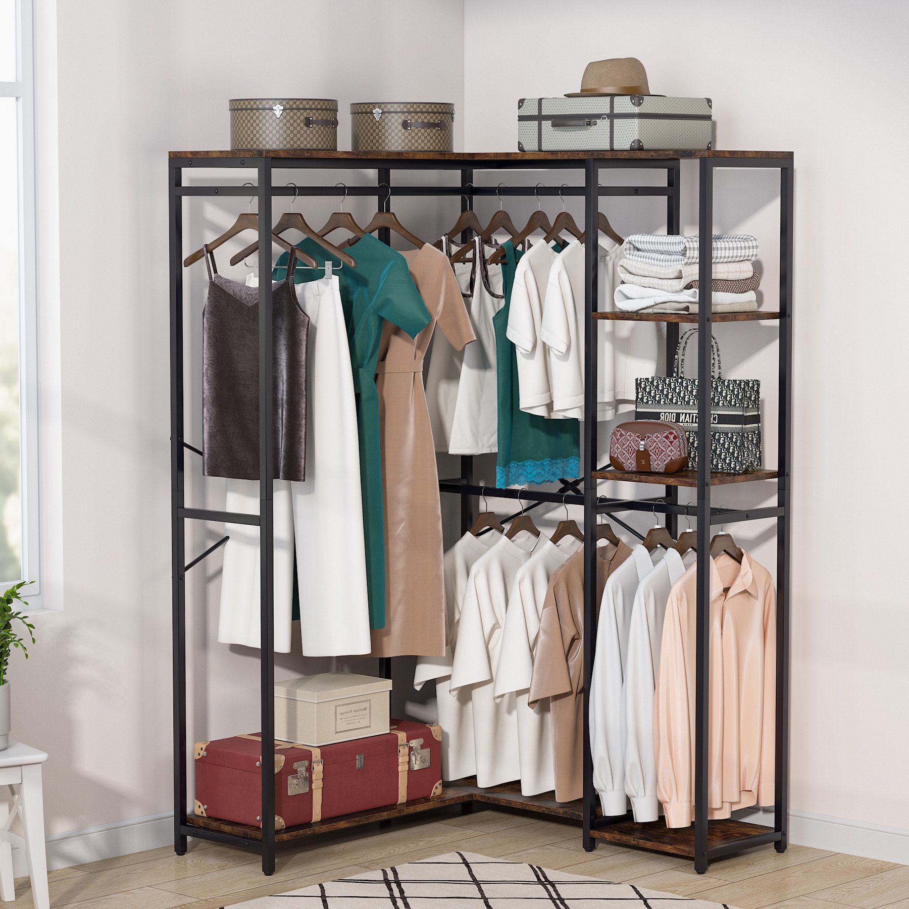 17 Stories 47.24'' Closet System & Reviews | Wayfair In Standing Closet Clothes Storage Wardrobes (Gallery 11 of 20)