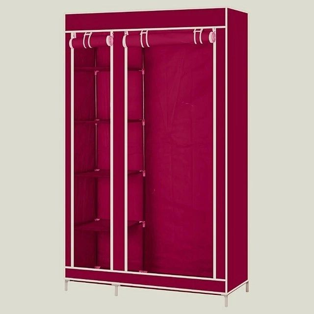 175cm Double Canvas Wardrobe Folding Clothes Cabinet With Zipper Diy  Cupboard Hanging Rail Storage Dust Proof – Wardrobes – Aliexpress With Regard To Double Canvas Wardrobes (View 6 of 20)