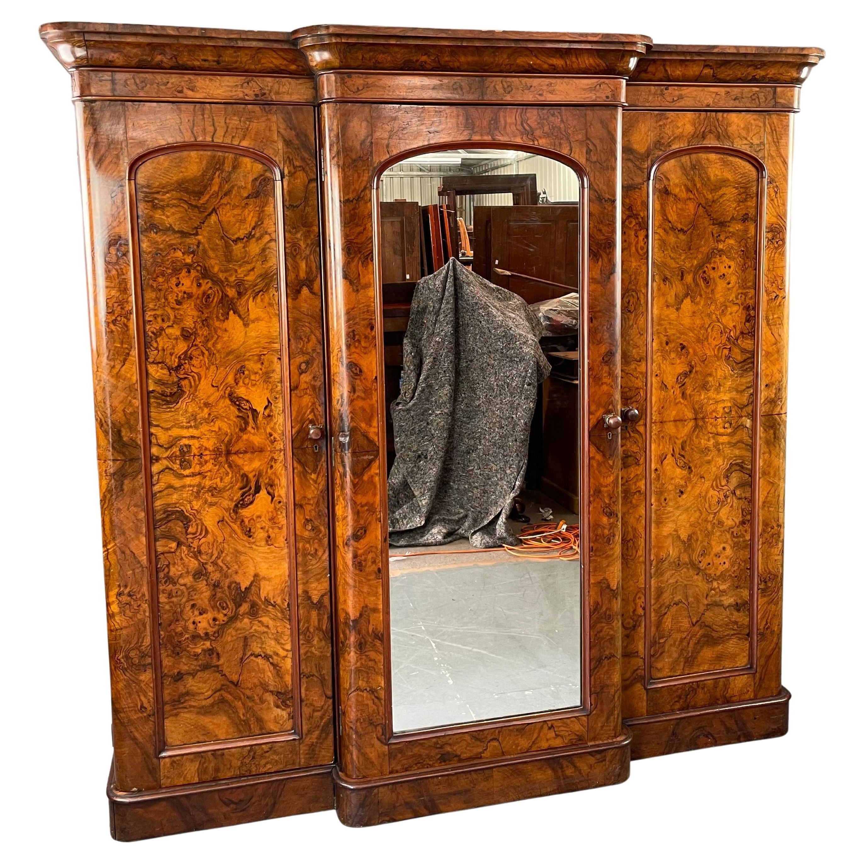 19th Century English Victorian Burr Walnut Breakfront Wardrobe Armoire For  Sale At 1stdibs In Victorian Breakfront Wardrobes (View 5 of 20)