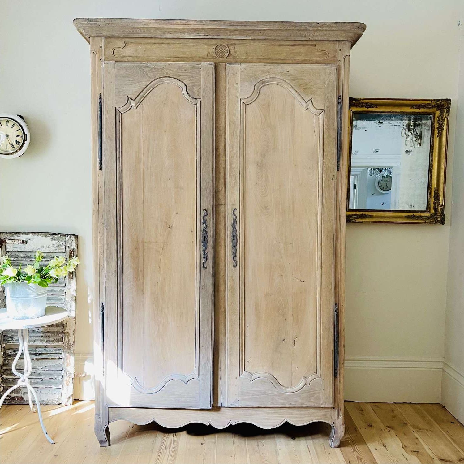 19th Century French Oak Armoire Wardrobe With Hanging Rail Throughout French Style Armoires Wardrobes (Gallery 11 of 20)