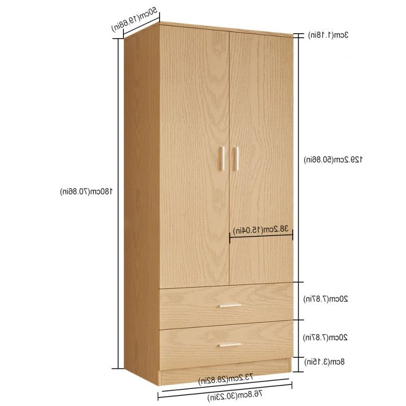 2 Door 2 Drawer Wardrobe With Hanging Rail Wooden Clothes Organizer Storage  Cupboards Unit For Bedroom Furniture W 76.8 * D 50 * H 180cm Regarding 2 Door Wardrobes With Drawers And Shelves (Gallery 13 of 20)