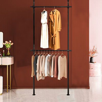 2 Tier Adjustable Wardrobe Organizer Garment Rack Clothes Hanger Shelf |  Ebay Throughout 2 Tier Adjustable Wardrobes (View 9 of 20)
