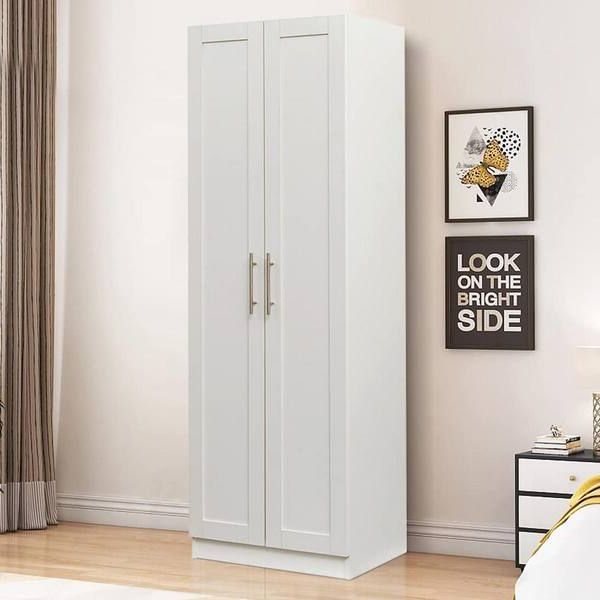 23.62 In. White Wood Armoire High Wardrobe And Kitchen Cabinet With 2 Doors  And 3 Partitions To Separate 4 Storage Space Xs W331s00080 – The Home Depot Throughout Tall Wardrobes (Gallery 3 of 20)