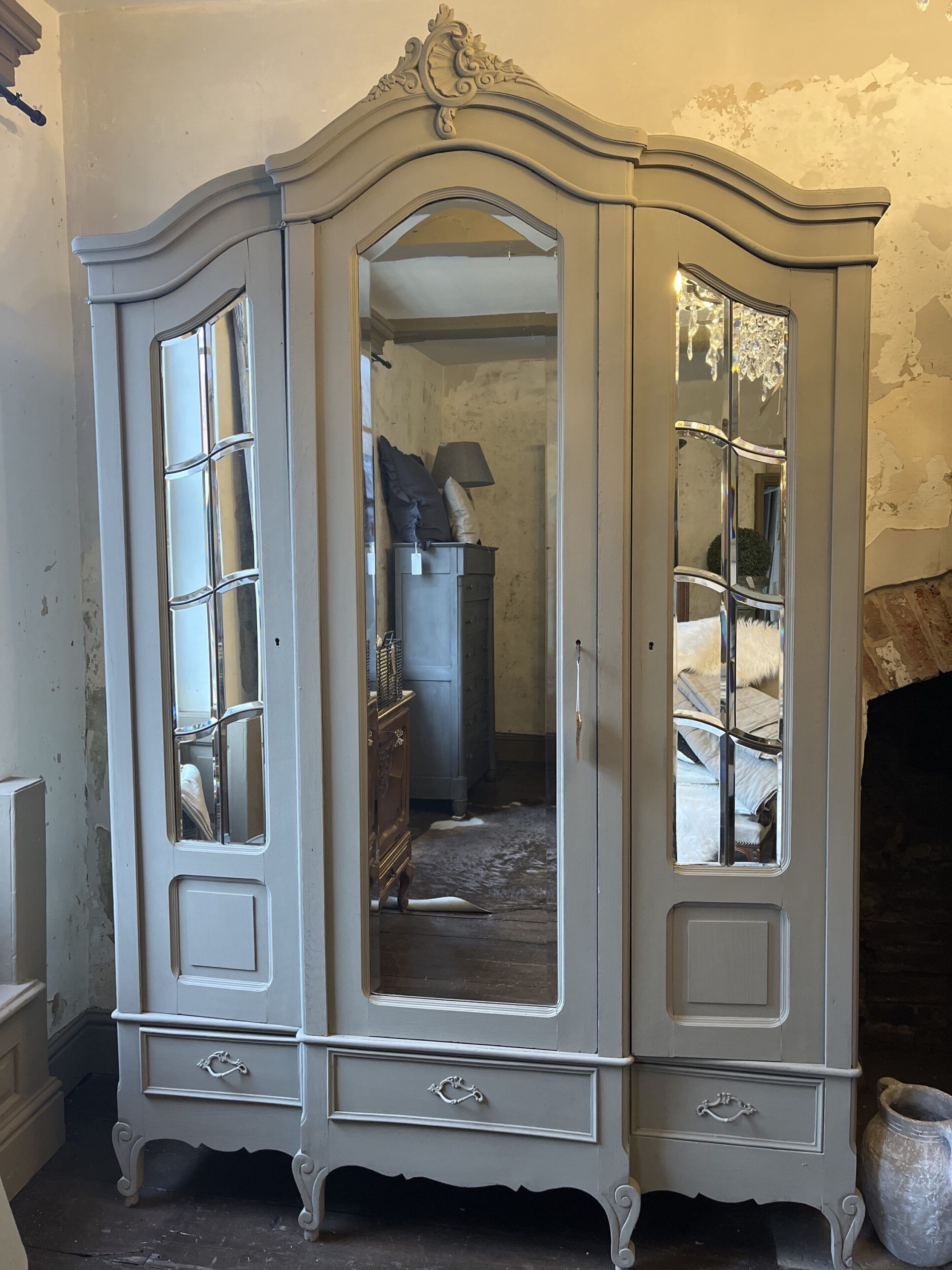 3 Door Louis Xv Painted Armoire | Village Chic In French Armoires And Wardrobes (View 9 of 20)