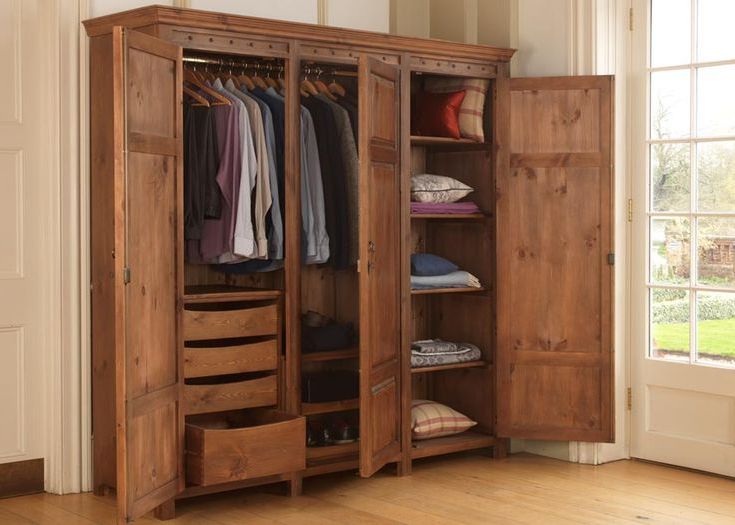 3 Door Wooden Wardrobe With Drawers, Shelves And Hanging Rails | Wooden  Wardrobe, Solid Wood Wardrobes, Wood Doors Interior With Solid Wood Wardrobes Closets (View 15 of 20)