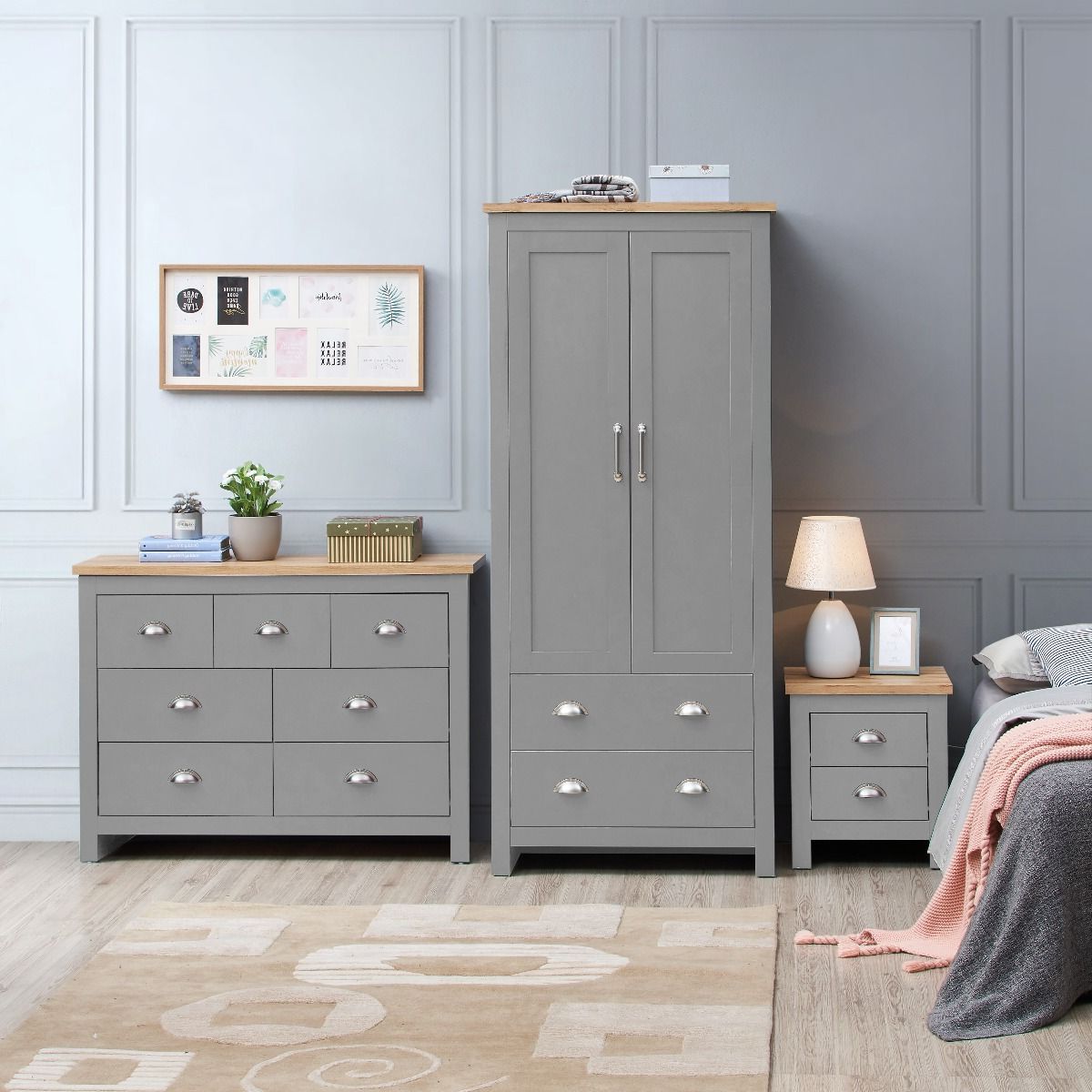 3 Piece Bedroom Set (2 Door Wardrobe, 3+4 Chest, 2 Drawer Bedside) For Wardrobes And Chest Of Drawers Combined (View 9 of 20)