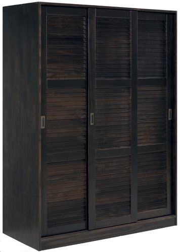 3 Sliding Door Wardrobe W/louver Doors Javapalace Imports Throughout Dark Wood Wardrobes With Sliding Doors (View 7 of 14)