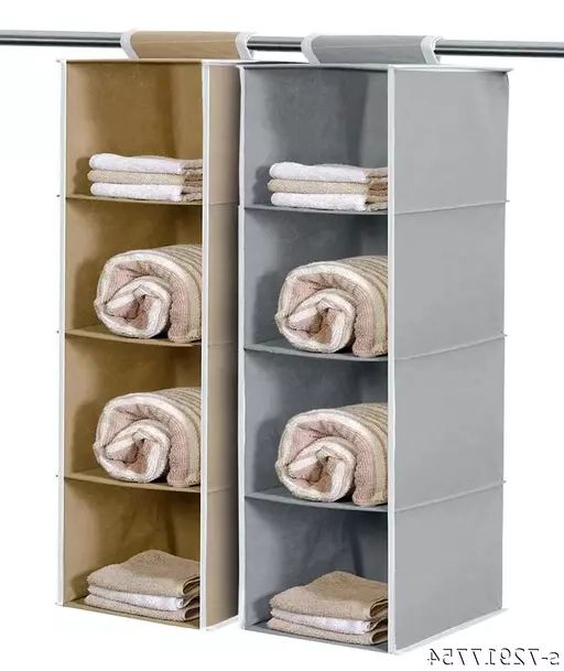 4 Tier Hanging Organizer / Foldable Hanging Organizer For Wall, Storage,  Bedroom, Cosmetics, Clothes, Wardrobe / 4 Shelf For 4 Shelf Closet Wardrobes (View 16 of 20)