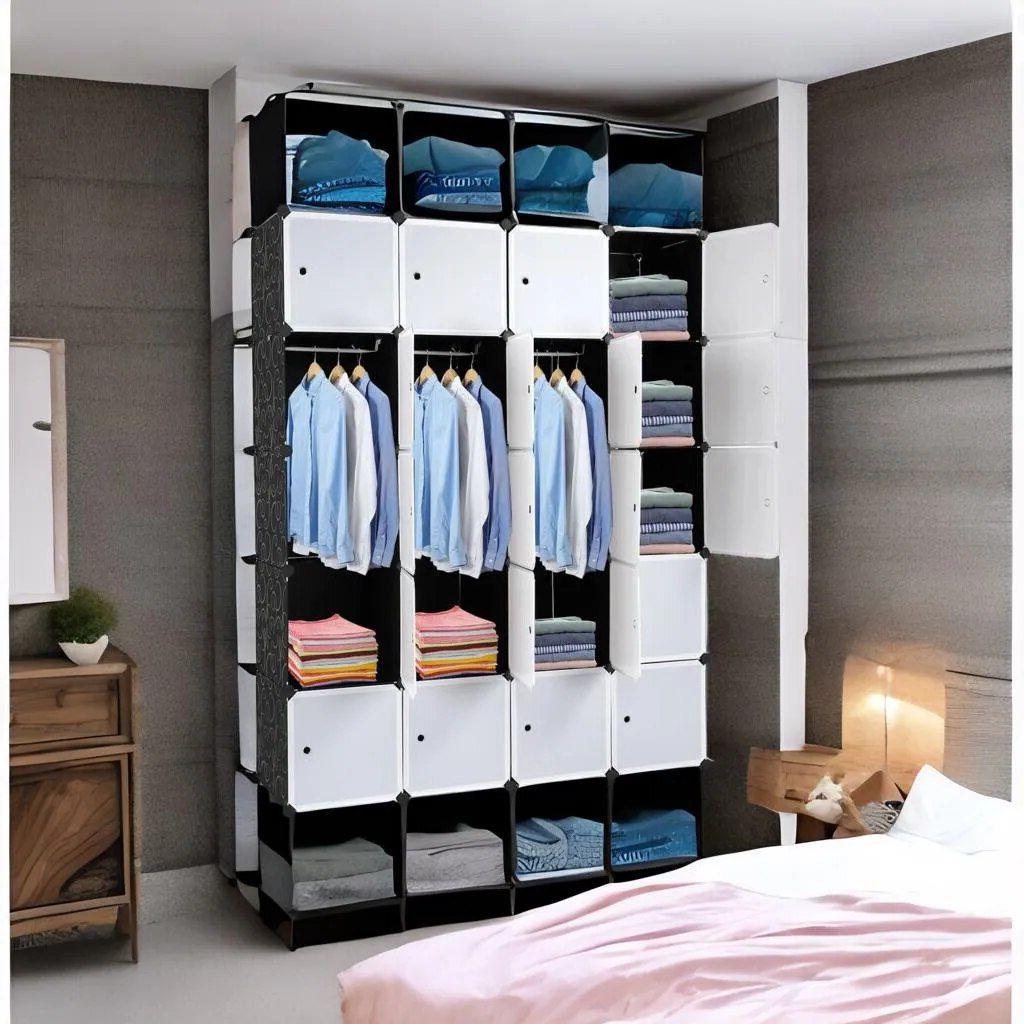 5 Tier 20 Compartment Wardrobe Plastic Storage Shelves Multifunctional  Clothes Shoes Cabinet Bedroom Living Room Furniture Within 5 Tiers Wardrobes (View 15 of 20)