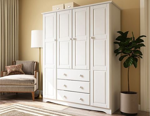 5961 – 100% Solid Wood Family Wardrobe Armoire, White (View 13 of 20)