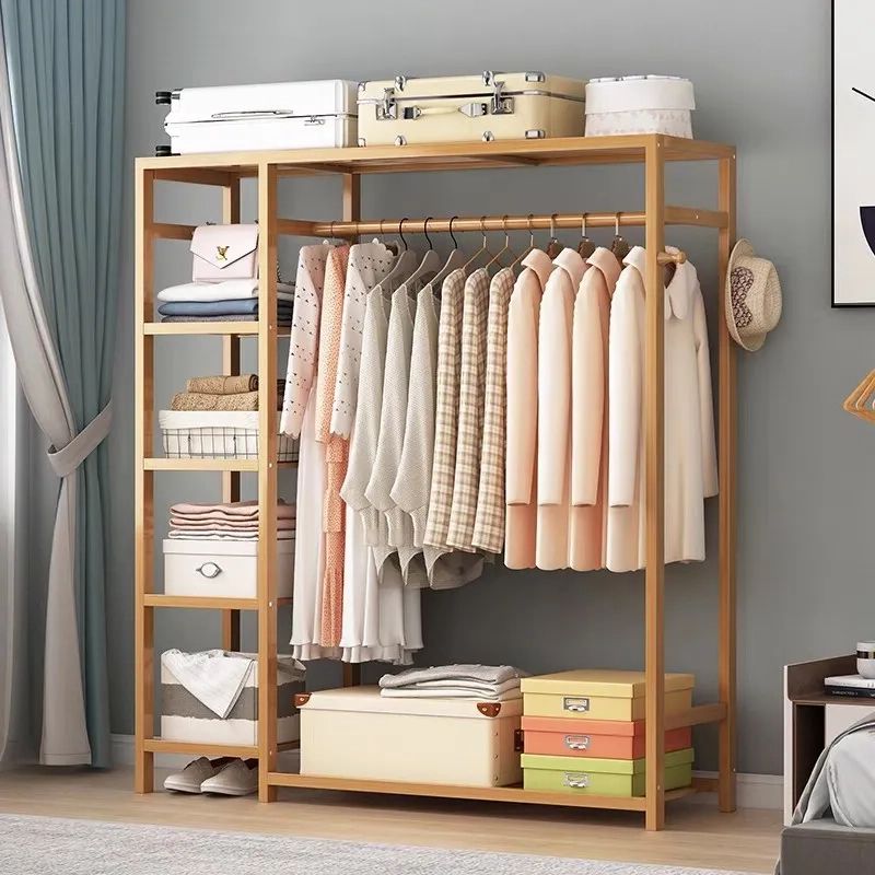 6 Tier Bamboo Garment Rack Storage Shelves Clothes Hanging Wardrobe Closet  Stand | Ebay Inside Hanging Wardrobes Shelves (View 2 of 20)