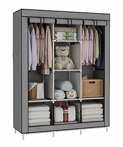 6+2 Layer Collapsible Clothes Storage Wardrobe Cupboard For Clothes,88130  (x Large, Grey) Within Single Tier Zippered Wardrobes (View 17 of 20)