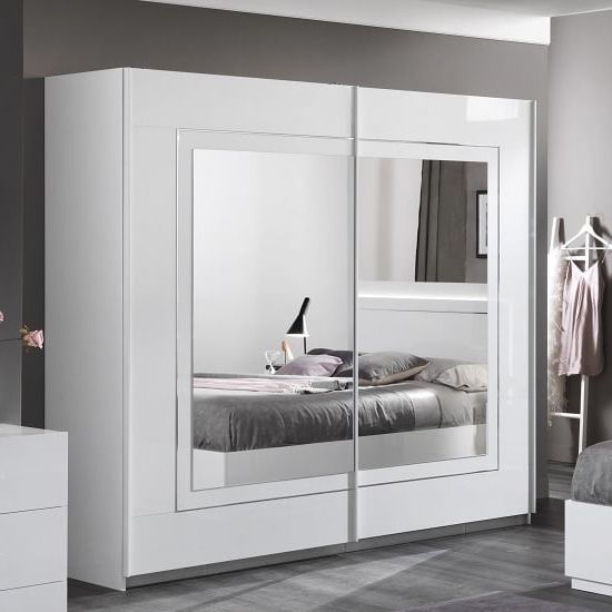 Abby Mirrored Sliding Wardrobe In White High Gloss With 2 Doors | Furniture  In Fashion Pertaining To High Gloss Sliding Wardrobes (Gallery 11 of 20)