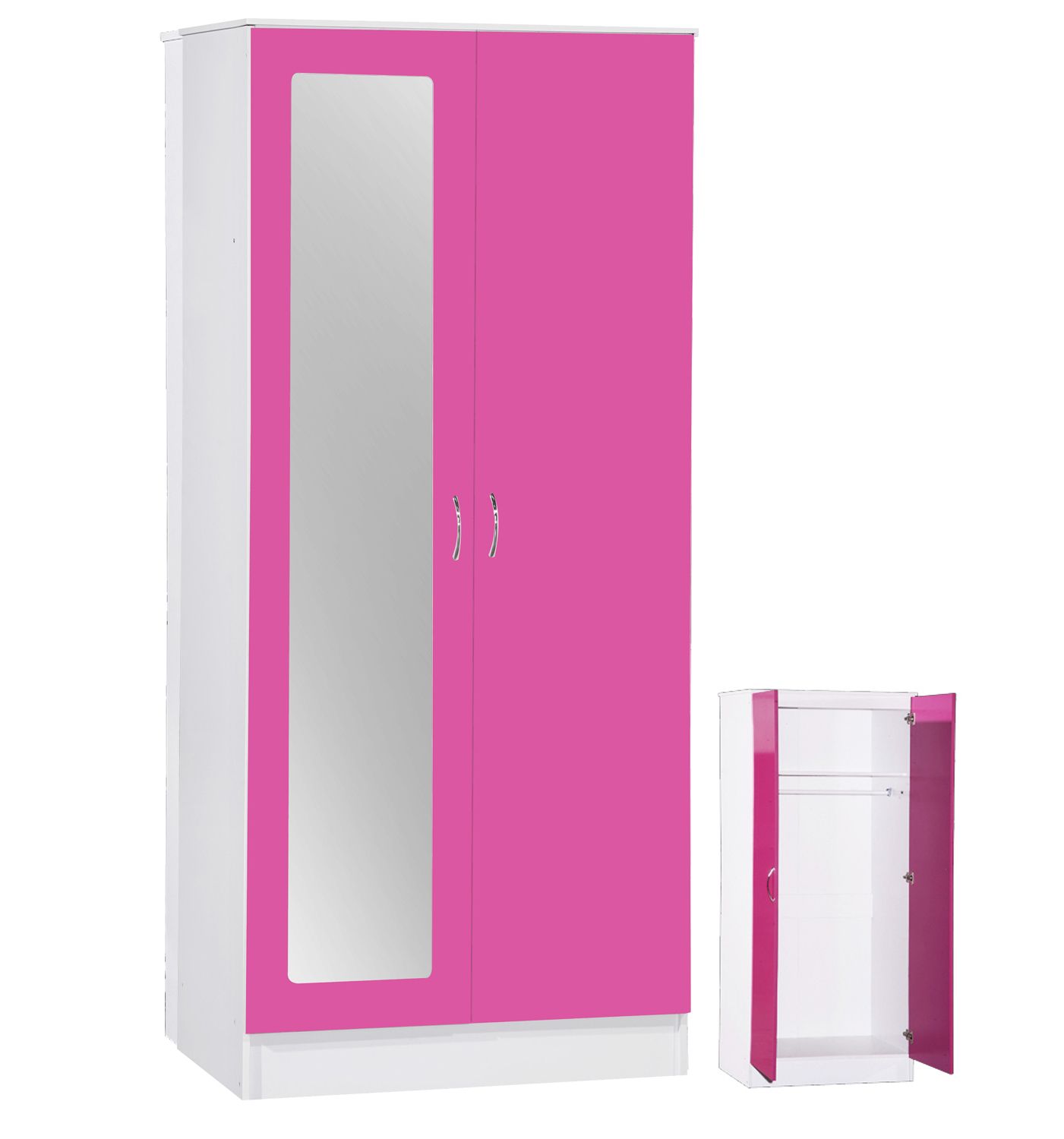 Alpha Pink Gloss & White 2 Door Mirrored Wardrobe | Ark Wholesale For Pink High Gloss Wardrobes (View 6 of 20)