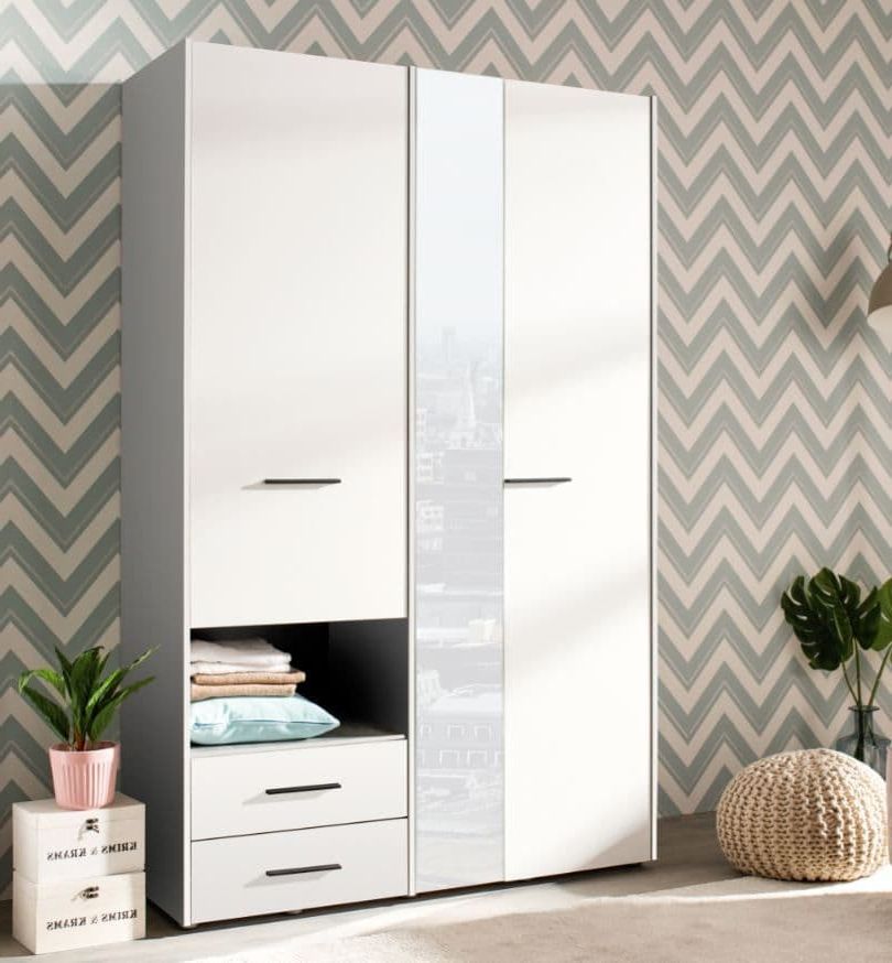 Althena 3 Door White Wardrobe With Drawers And Mirror Within Wardrobes With Mirror And Drawers (View 3 of 20)