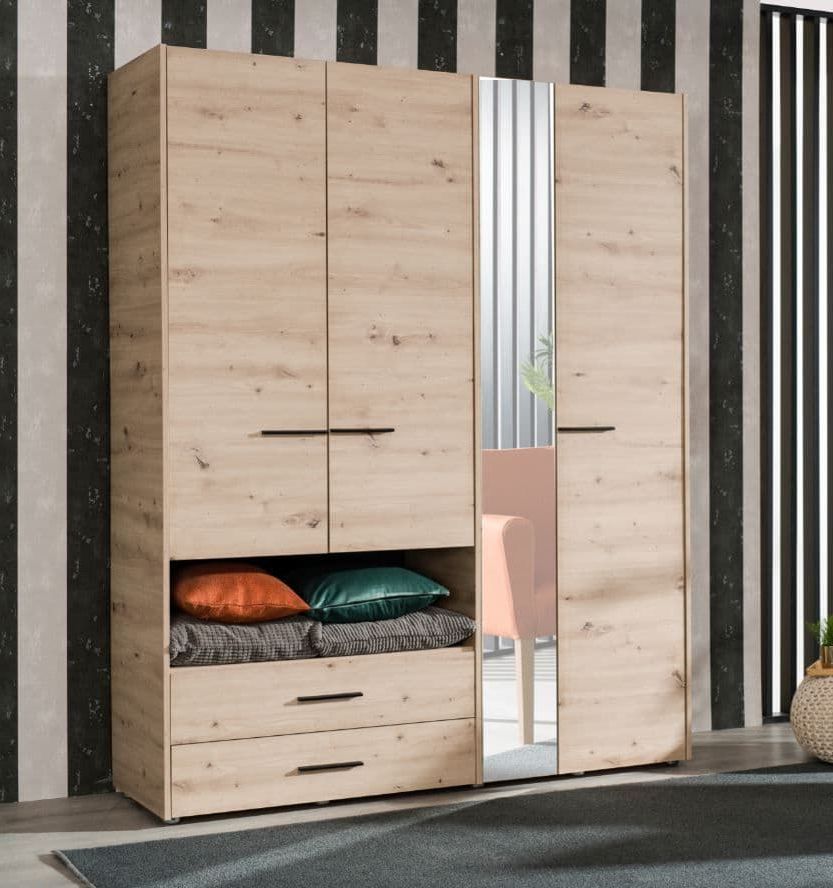Althena 4 Door Grey Oak Wardrobe With An Open Shelf And Drawers Inside Wardrobes With 4 Doors (View 16 of 20)