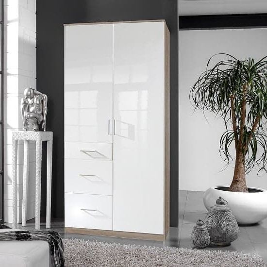 Alton Wardrobe In High Gloss White Oak With 2 Door 3 Drawers | Furniture In  Fashion Inside High Gloss Doors Wardrobes (View 15 of 20)