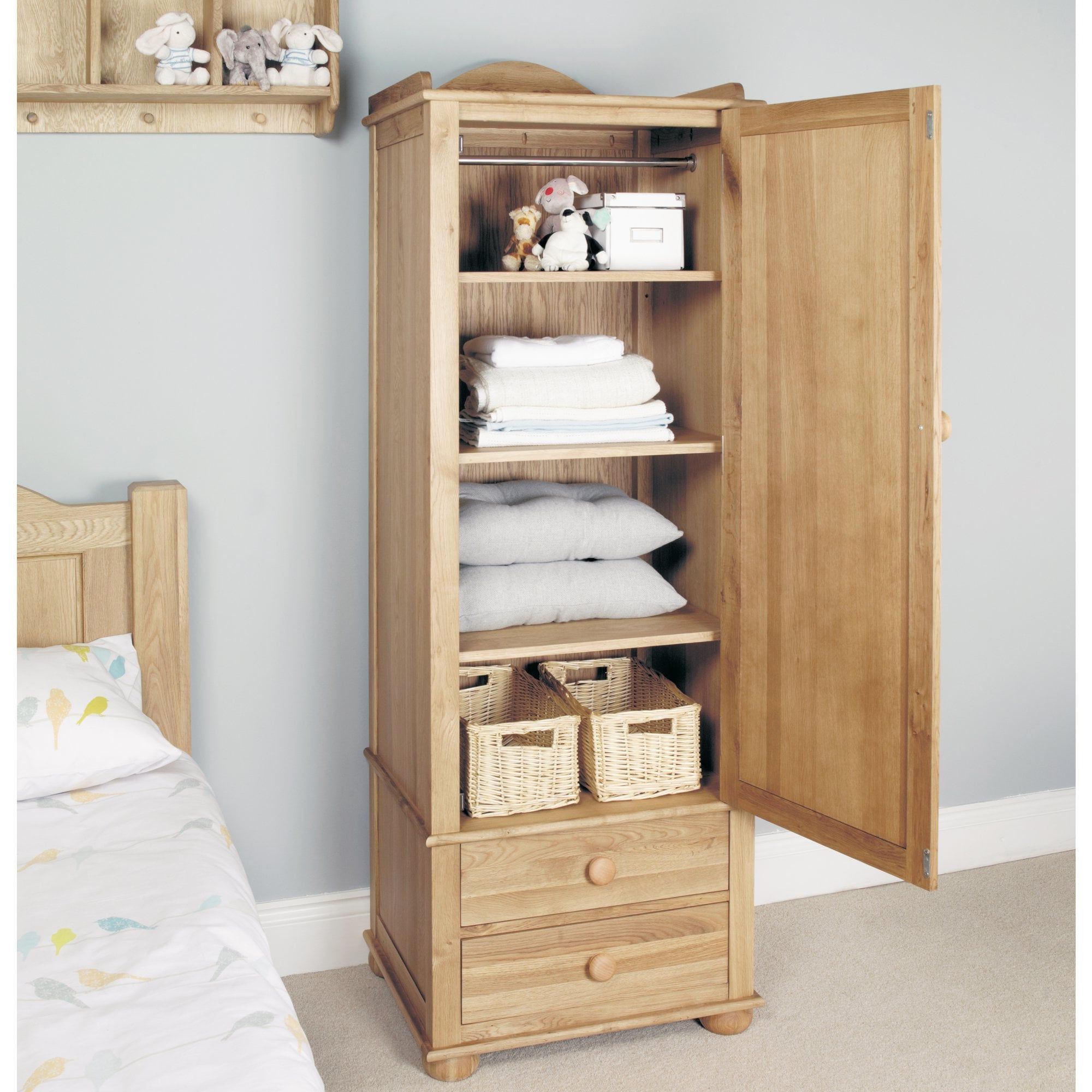Amelie Oak Childrens Single Wardrobe – 1 Door – Bedroom From Breeze  Furniture Uk Regarding Childrens Tallboy Wardrobes (View 14 of 20)