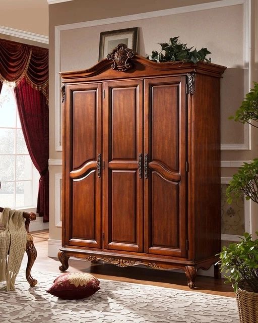 American Style Solid Wood Bedroom Large Wardrobe With Two Or Three Doors  Furniture, Simple Wardrobe, European Style Retro Storag – Wardrobes –  Aliexpress In Large Wooden Wardrobes (View 14 of 20)