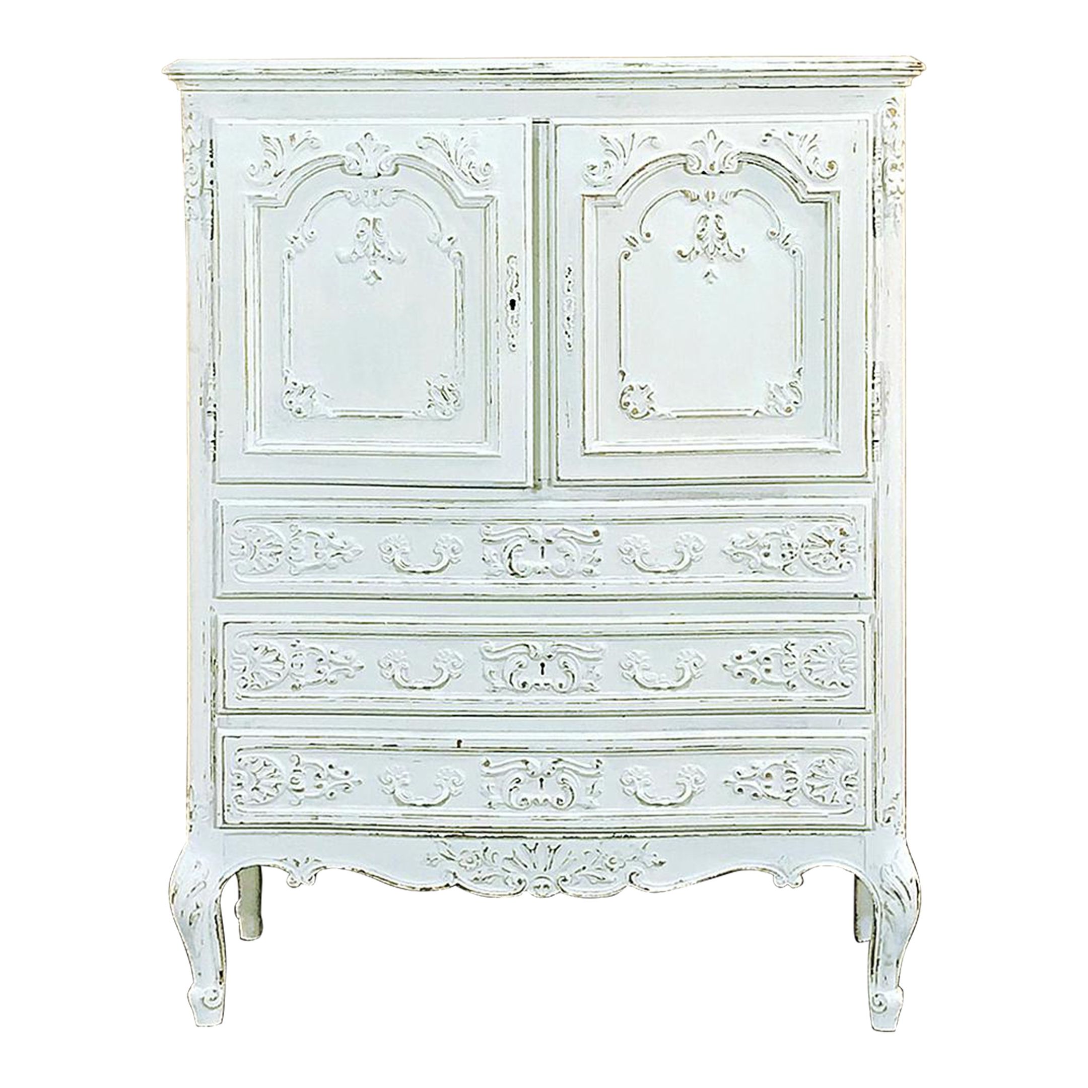 Antique Country French Provincial Painted Cabinet ~ Wardrobe Throughout White French Armoire Wardrobes (View 14 of 20)