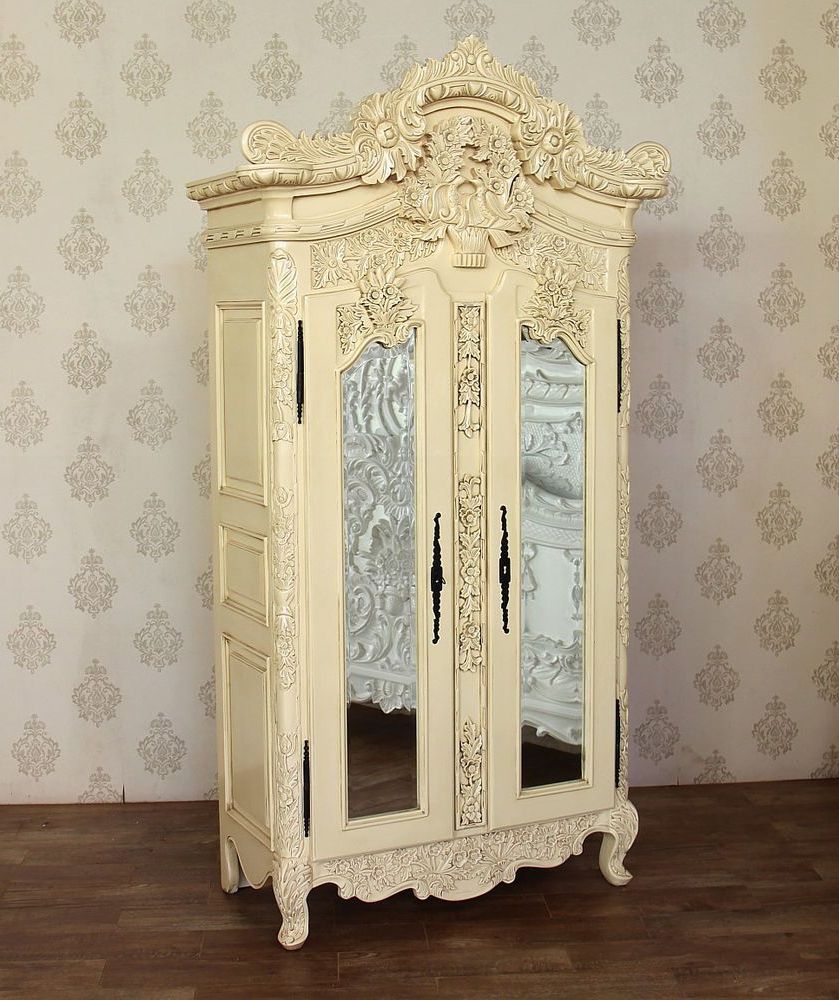 Antique Cream French Rococo Ornate Armoire Wardrobe W/ Mirrors (so)  F 622 58 #handmade #french | French Rococo, Wardrobe Armoire, Solid Mahogany With Rococo Wardrobes (View 11 of 20)