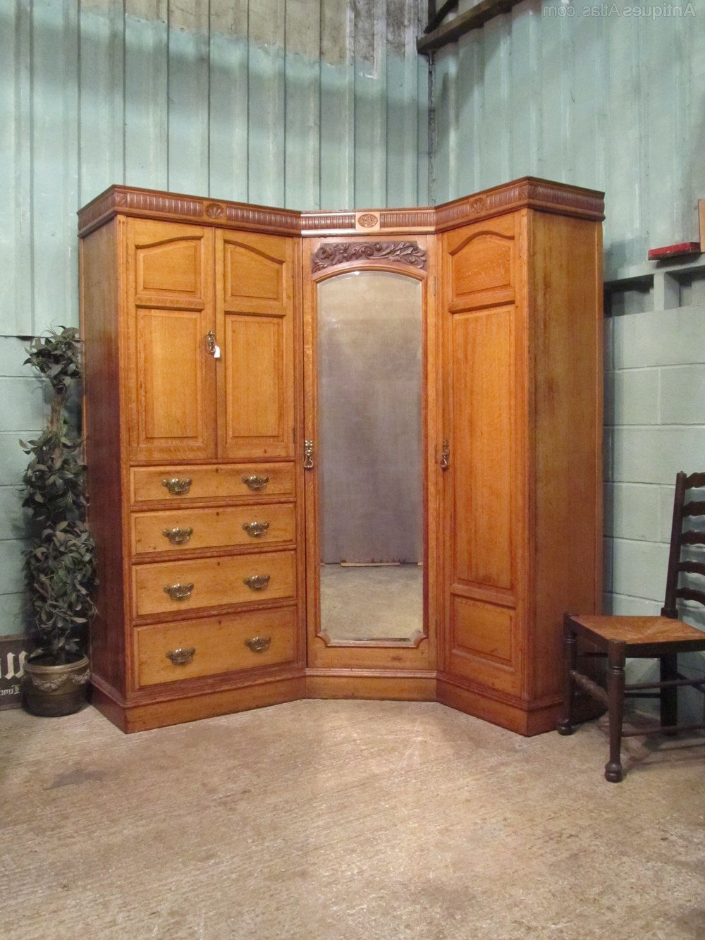 Antique Edwardian Oak Corner Wardrobe Compactum – Antiques Atlas Regarding Oak Corner Wardrobes (View 17 of 20)
