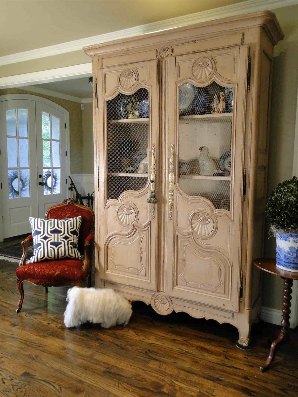 Antique French Country Wardrobe Armoire Painted Off White Carving 1800's For White French Armoire Wardrobes (View 8 of 20)