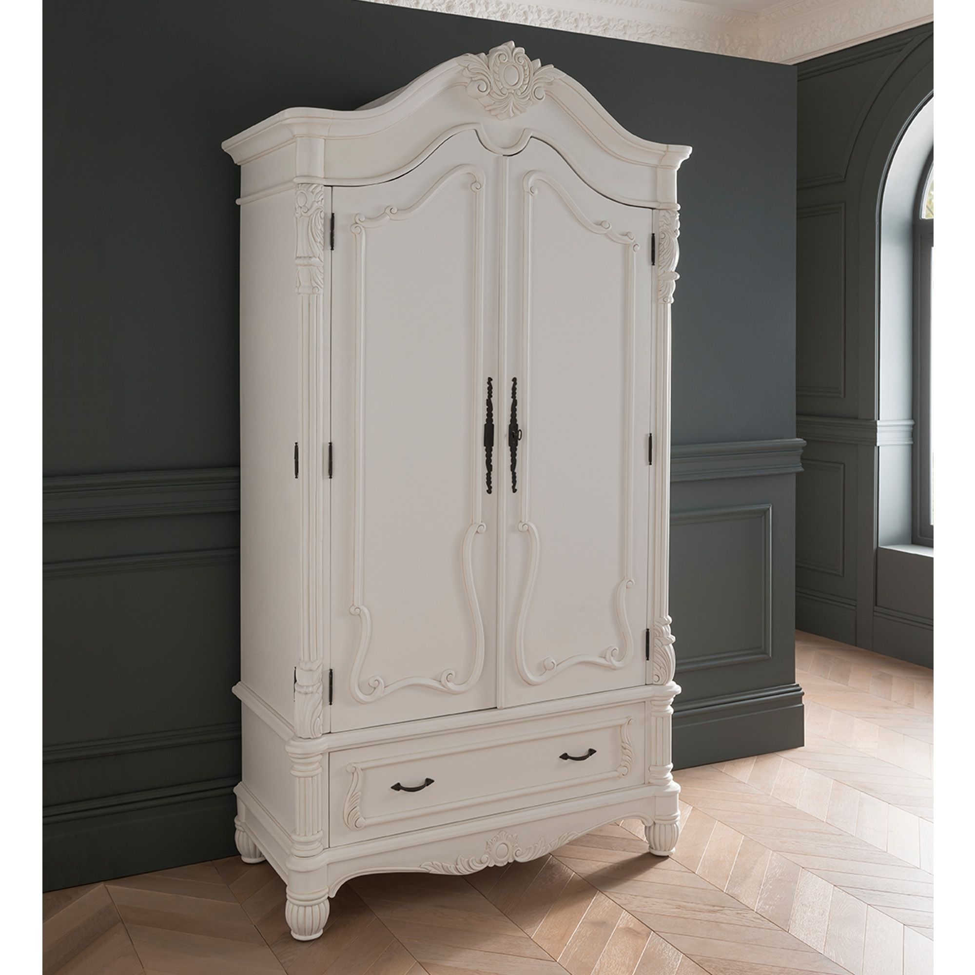 Antique French Style White Finished 1 Drawer Wardrobe | Homesdirect365 In Antique Style Wardrobes (View 4 of 20)
