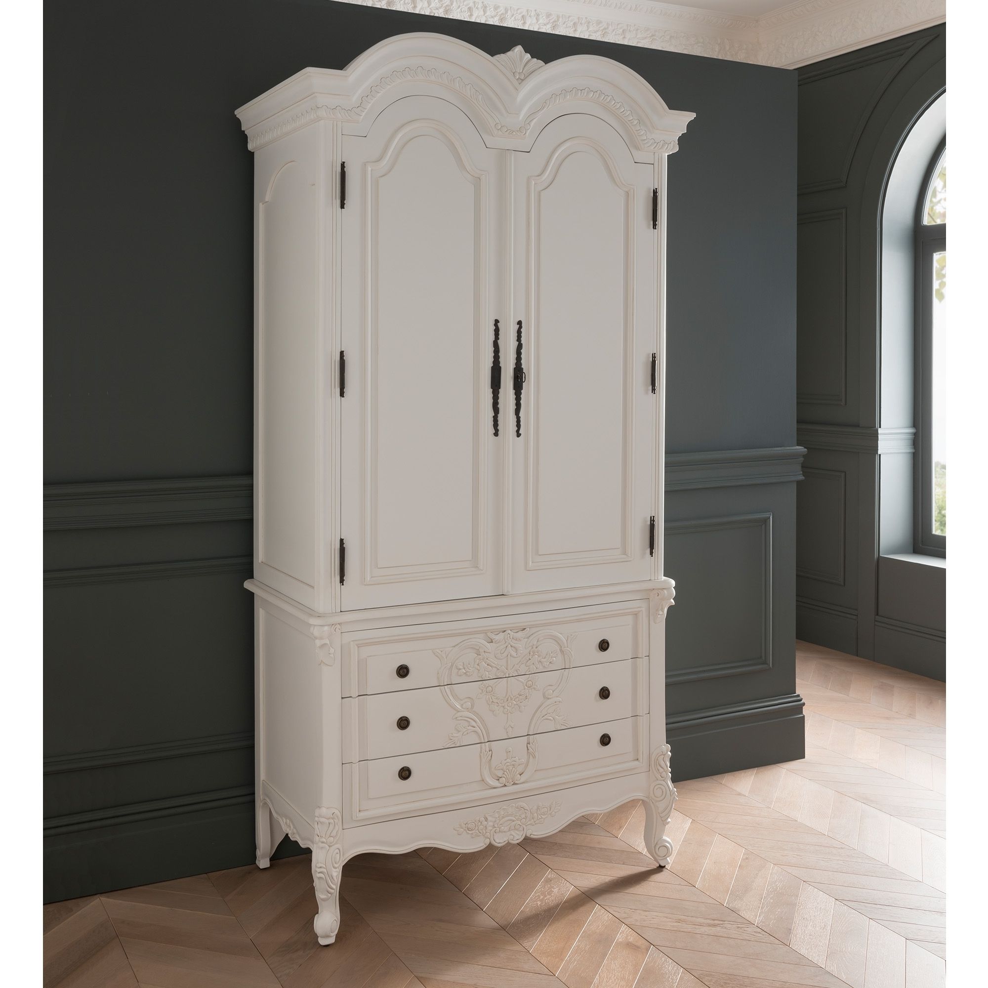 Antique French Style White Finished 1 Drawer Wardrobe | Homesdirect365 Regarding Shabby Chic White Wardrobes (View 9 of 20)