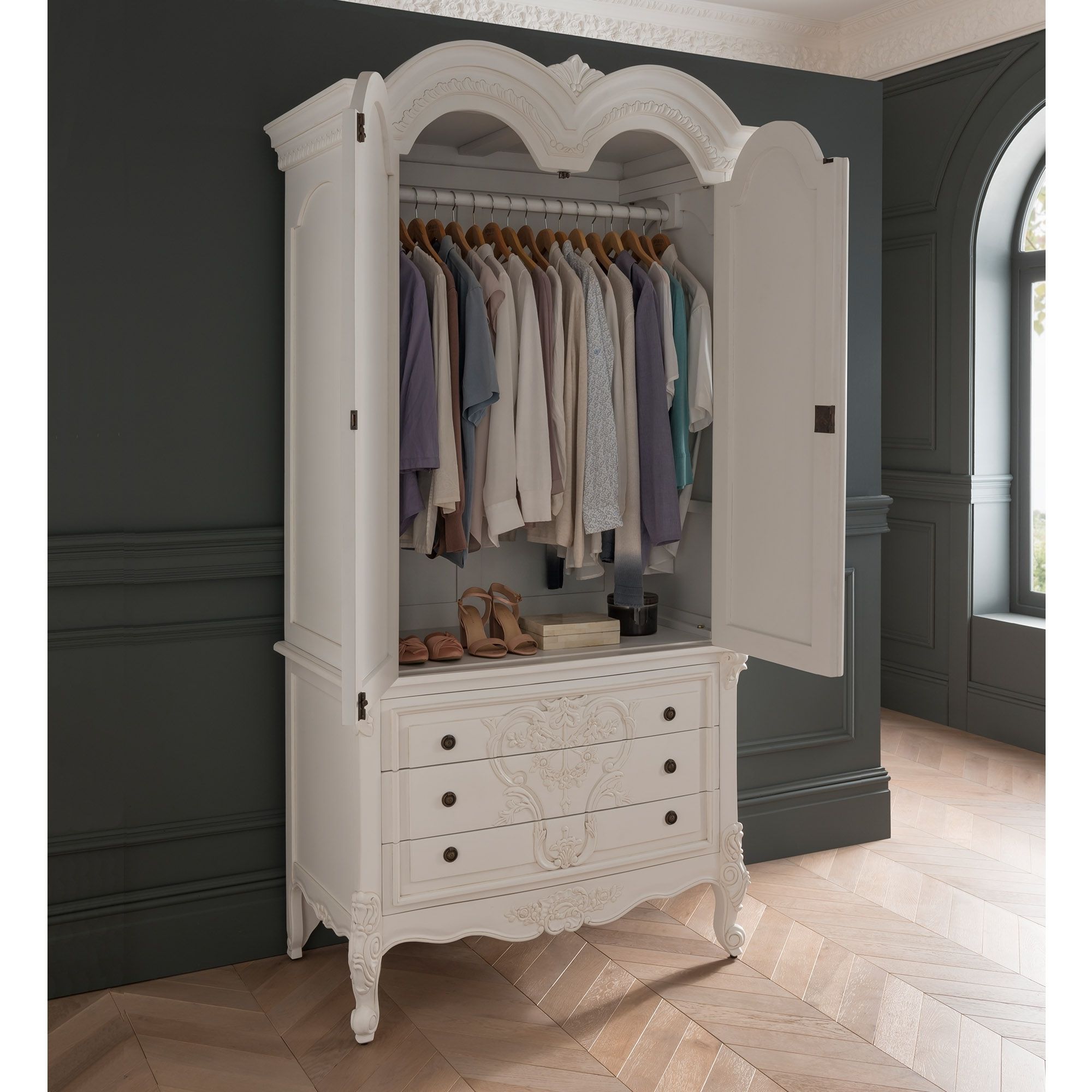 Antique French Style White Finished 1 Drawer Wardrobe | Homesdirect365 Throughout White French Style Wardrobes (View 4 of 20)