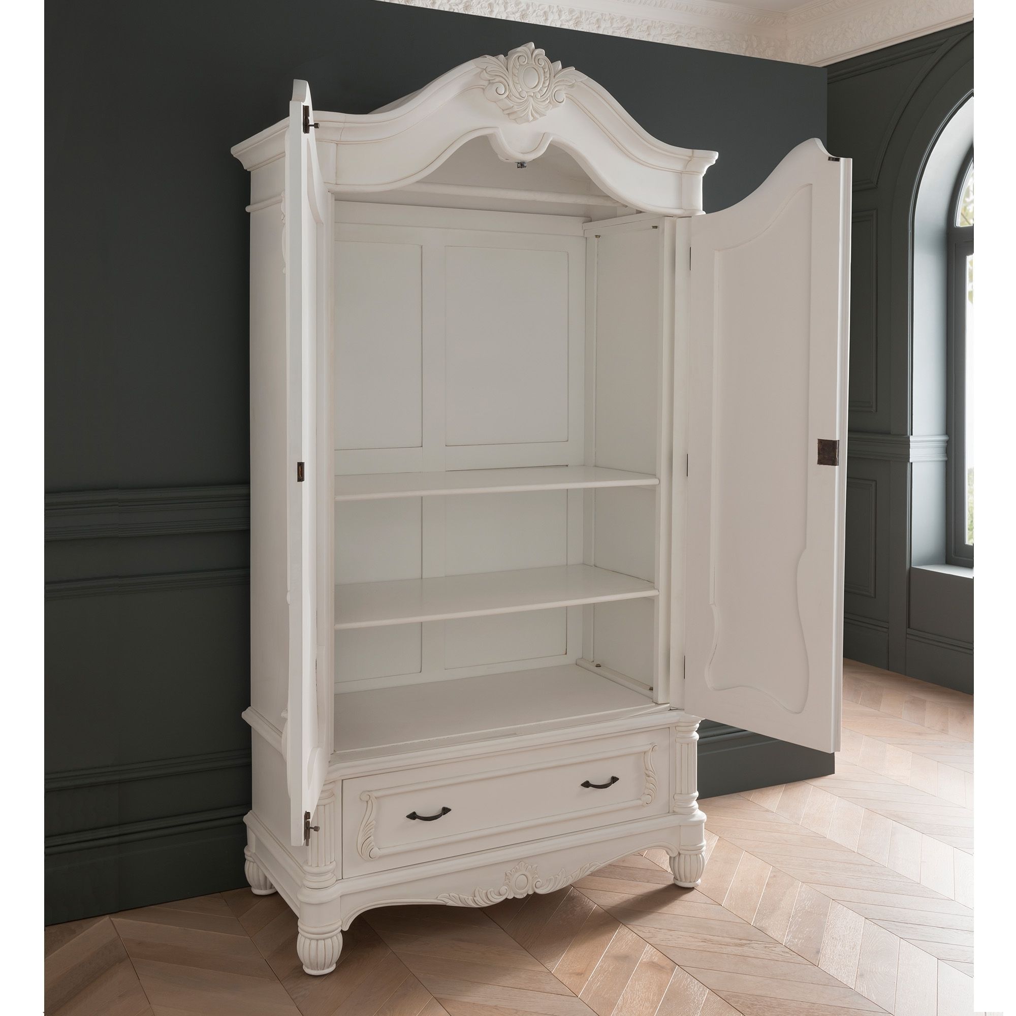 Antique French Style White Finished 1 Drawer Wardrobe | Homesdirect365 Within White Antique Wardrobes (Gallery 16 of 20)