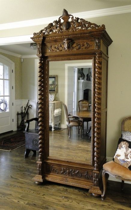 Antique French Wardrobe Carved Beveled Door With Mirror Pertaining To Armoire French Wardrobes (View 2 of 20)
