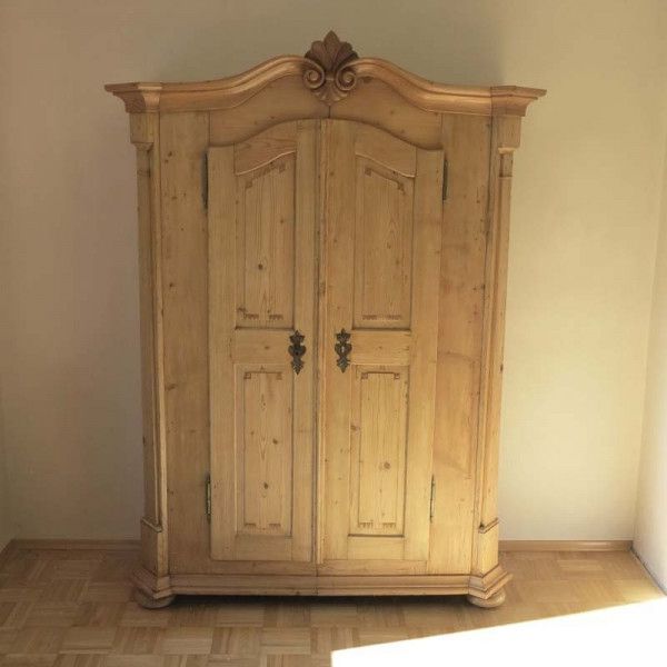 Antique Natural Pine Wood Wardrobe In Very Good Condition (View 3 of 20)