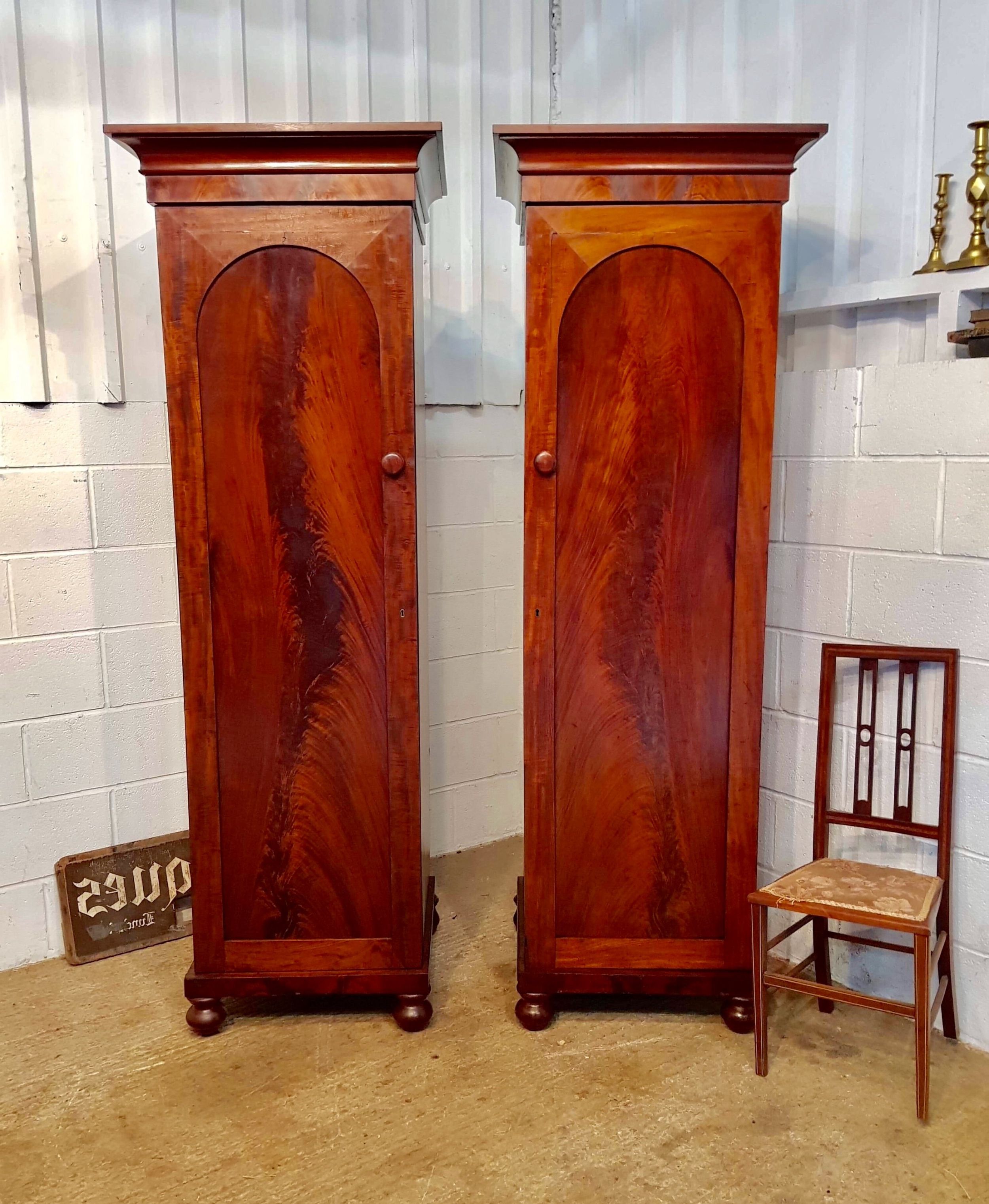 Antique Pair Victorian Flamed Mahogany Sentry Single Wardrobes C1880 |  617069 | Sellingantiques.co.uk For Antique Single Wardrobes (Gallery 9 of 20)