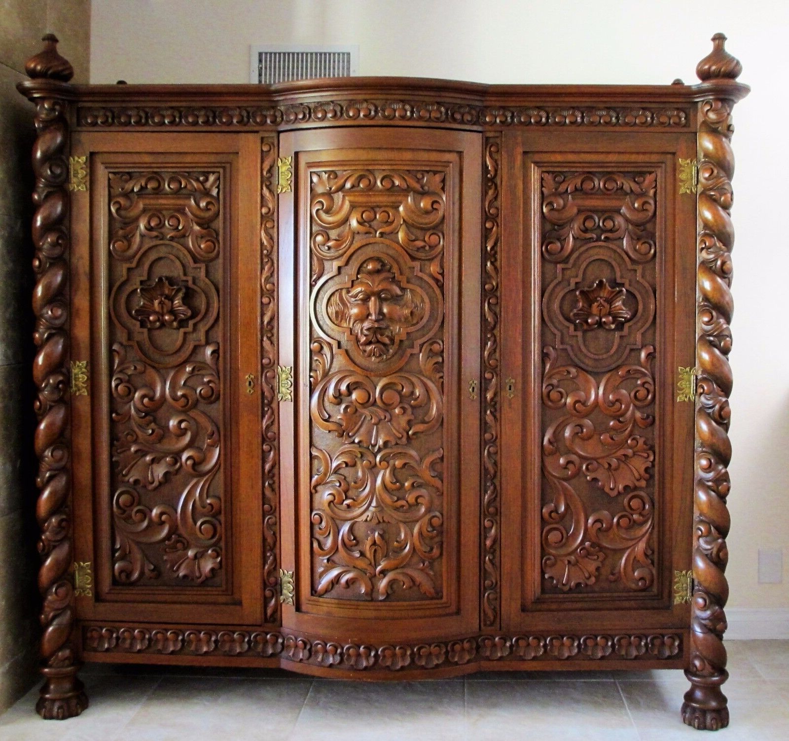 Antique Spanish Baroque Colonial Wardrobe Circa 1925 Hand Carved Red Cedar  Wood | Ebay Pertaining To Baroque Wardrobes (View 15 of 20)