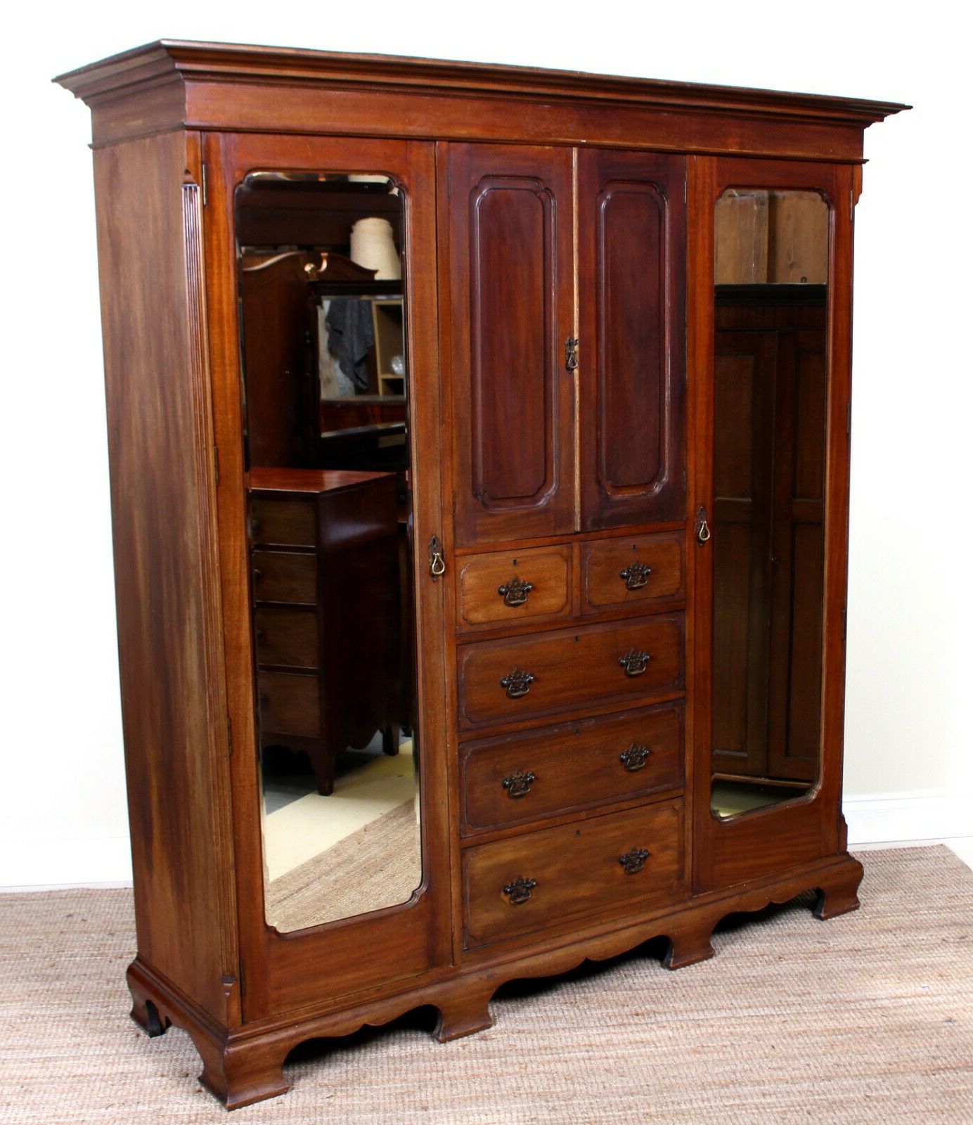 Antique Wardrobe Triple Compactum Mahogany Mirrored – Harper Baxter With Regard To Antique Triple Wardrobes (View 9 of 20)