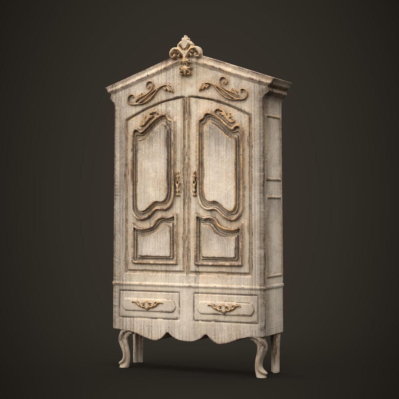 Antique Wardrobe – Vintage Closet – Rustic – French Rococo Style 3d Print  Model | Cgtrader Inside Rococo Wardrobes (View 12 of 20)