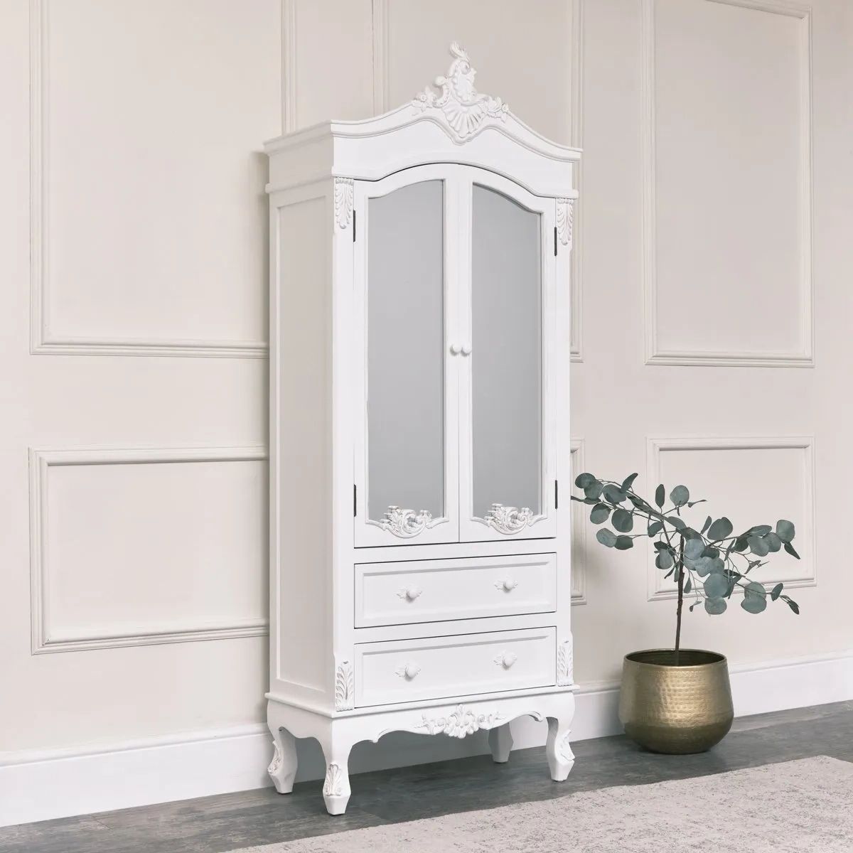 Antique White Ornate Mirror Shabby French Chic Wardrobe Cupboard Closet  Furnitur | Ebay Throughout Vintage Shabby Chic Wardrobes (View 13 of 20)